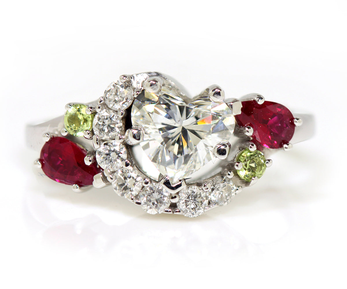 custom designed heart diamond ruby birthstone ring