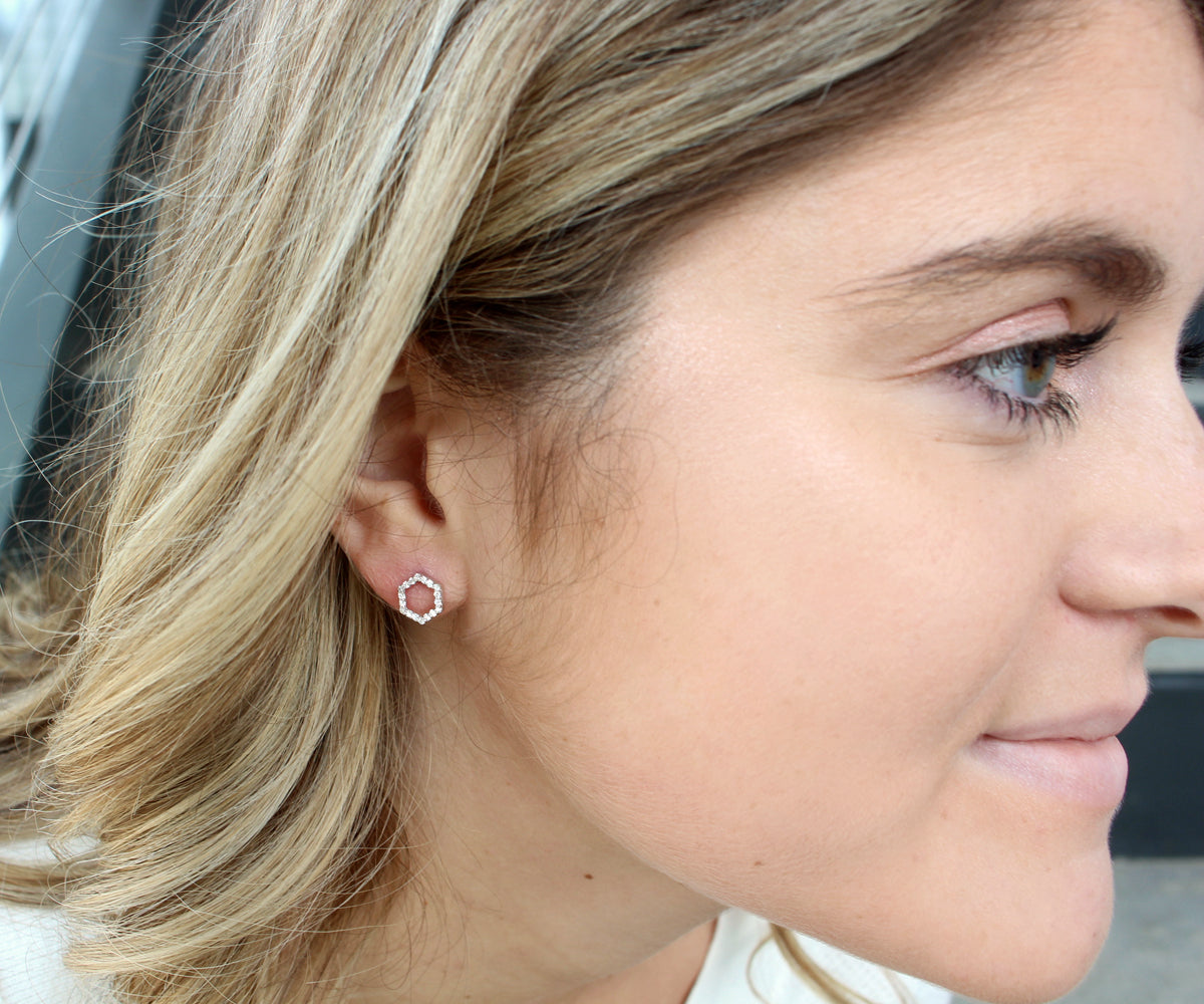 Diamond Hexagon Stud Earrings
