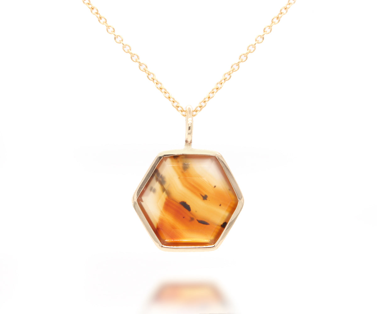 Hexagon Sunset Agate Gold Necklace