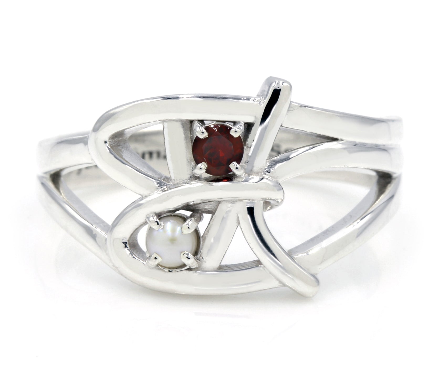 Family Initials Artistic Birthstone Silver Ring