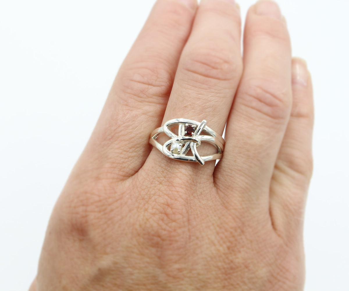 Family Initials Artistic Birthstone Silver Ring