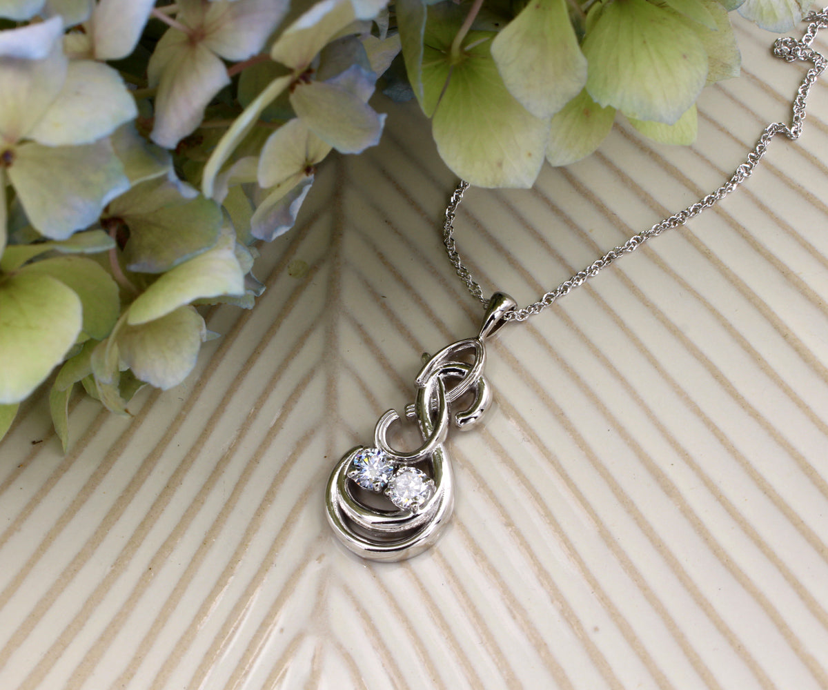Double Diamond Initials Swirl Necklace