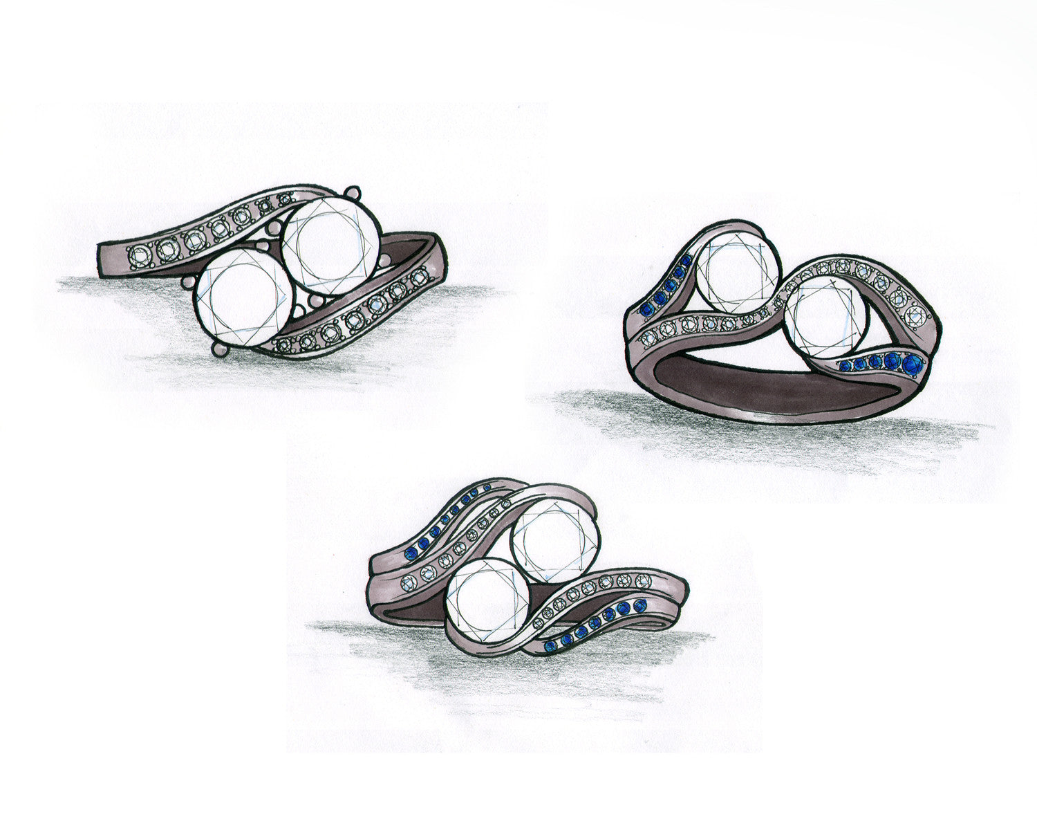 Blue Diamond Double Curved Redesigned Ring