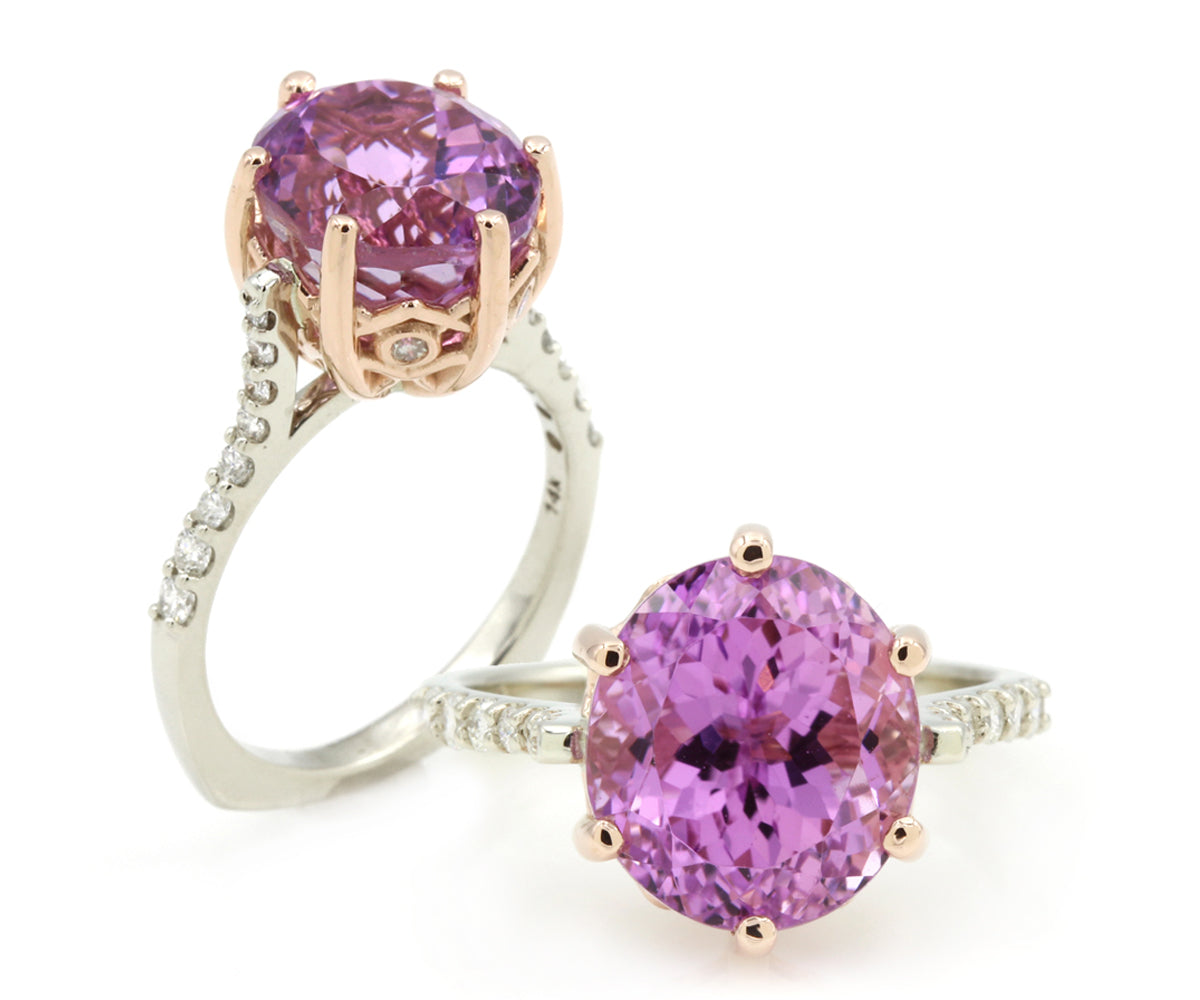 Pink Kunzite Diamond Rose Gold Crown Ring