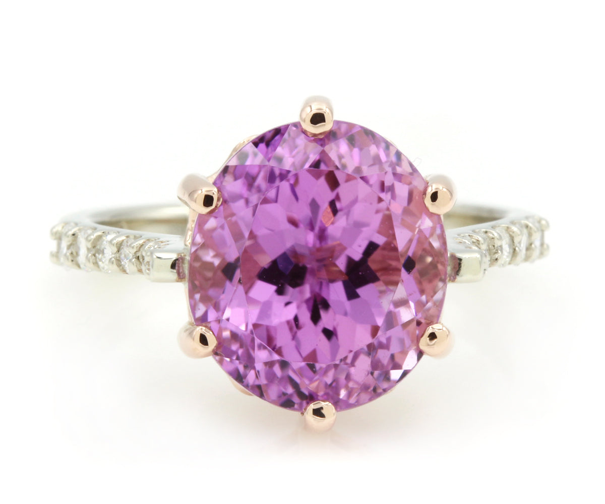 Pink Kunzite Diamond Rose Gold Crown Ring