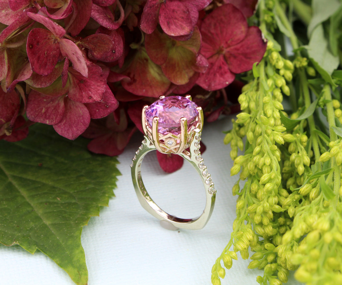 Pink Kunzite Diamond Rose Gold Crown Ring