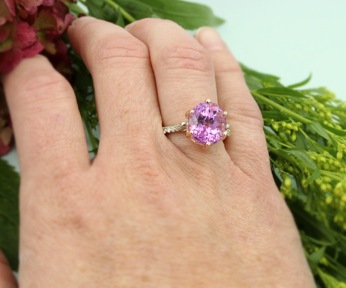 Pink Kunzite Diamond Rose Gold Crown Ring