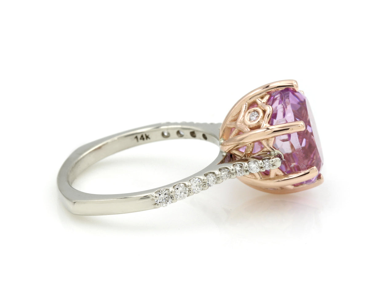 Pink Kunzite Diamond Rose Gold Crown Ring