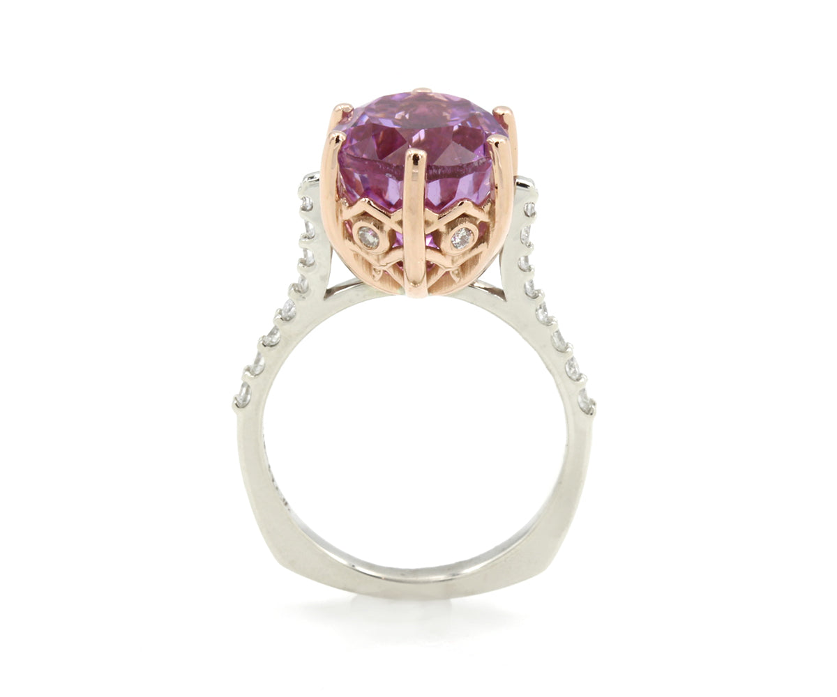 Pink Kunzite Diamond Rose Gold Crown Ring