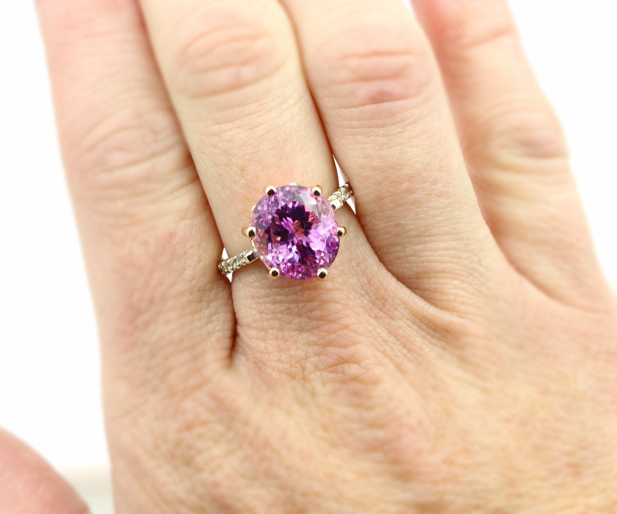 Pink Kunzite Diamond Rose Gold Crown Ring