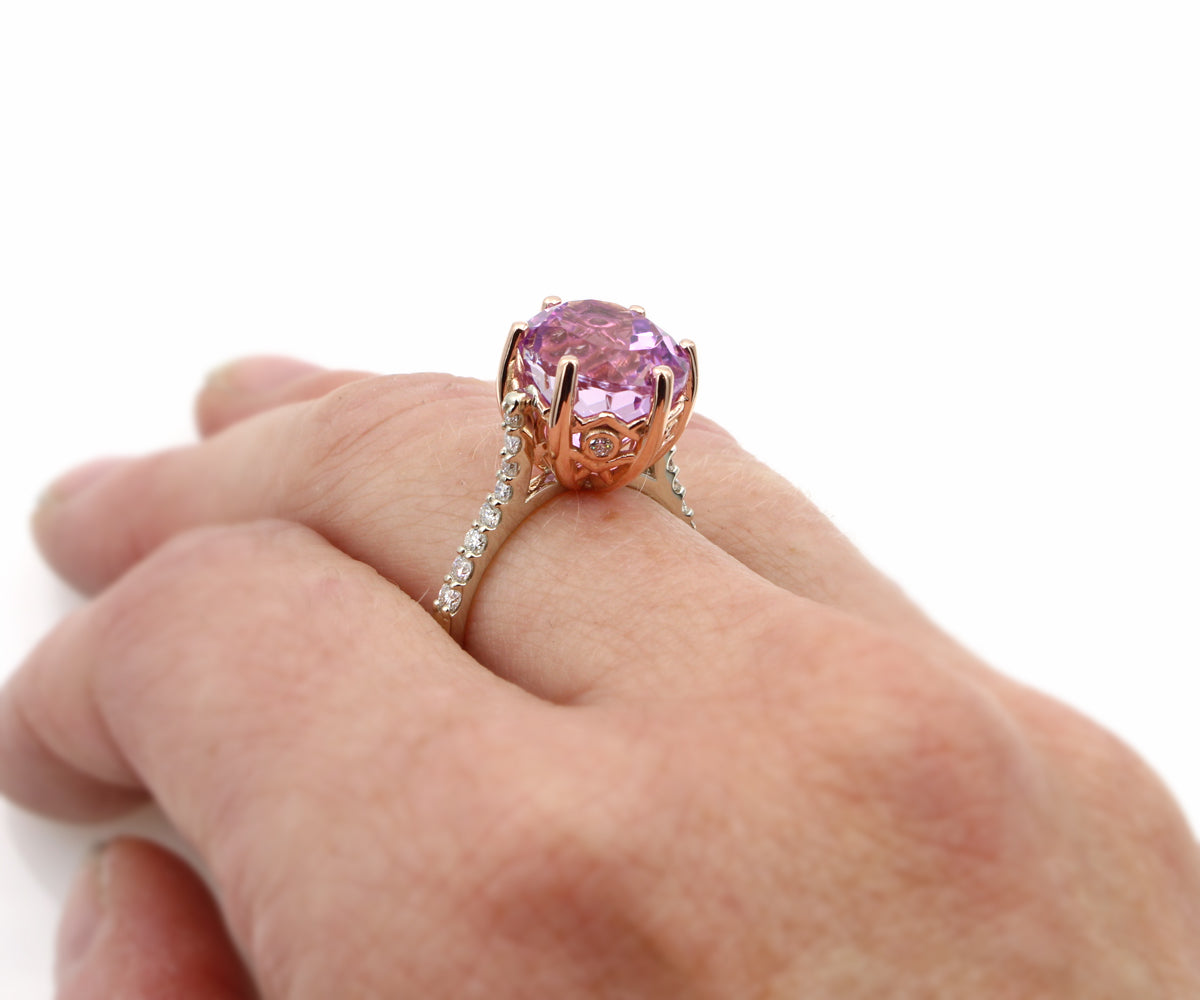 Pink Kunzite Diamond Rose Gold Crown Ring