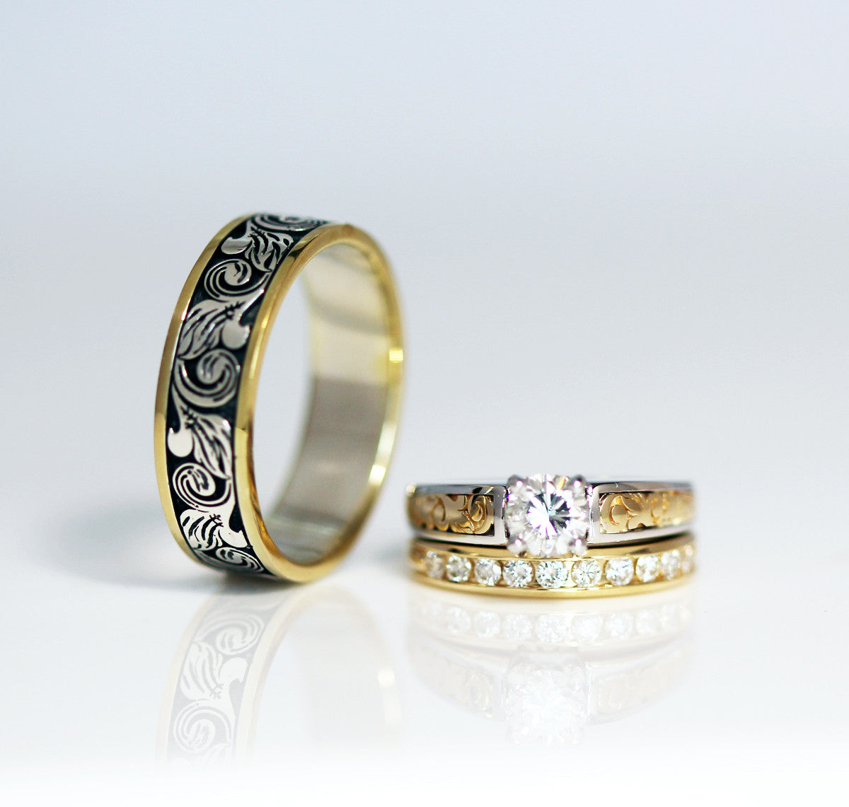 Vintage Engraved Two Tone Wedding Band