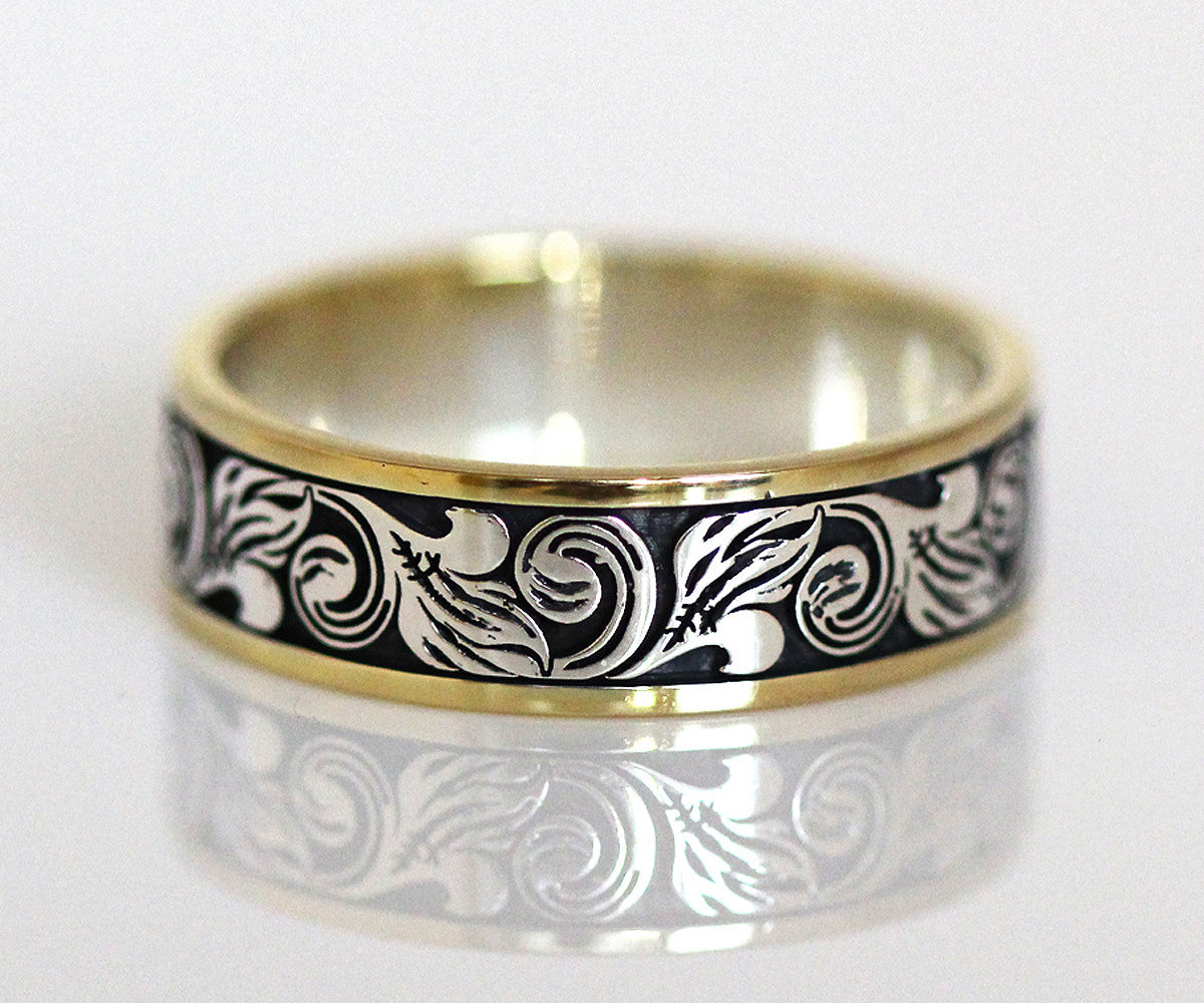 custom western engraved two tone mens wedding ring