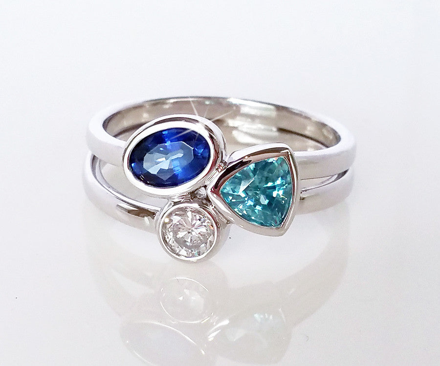 Modern Mother's Sapphire Diamond and Zircon Ring