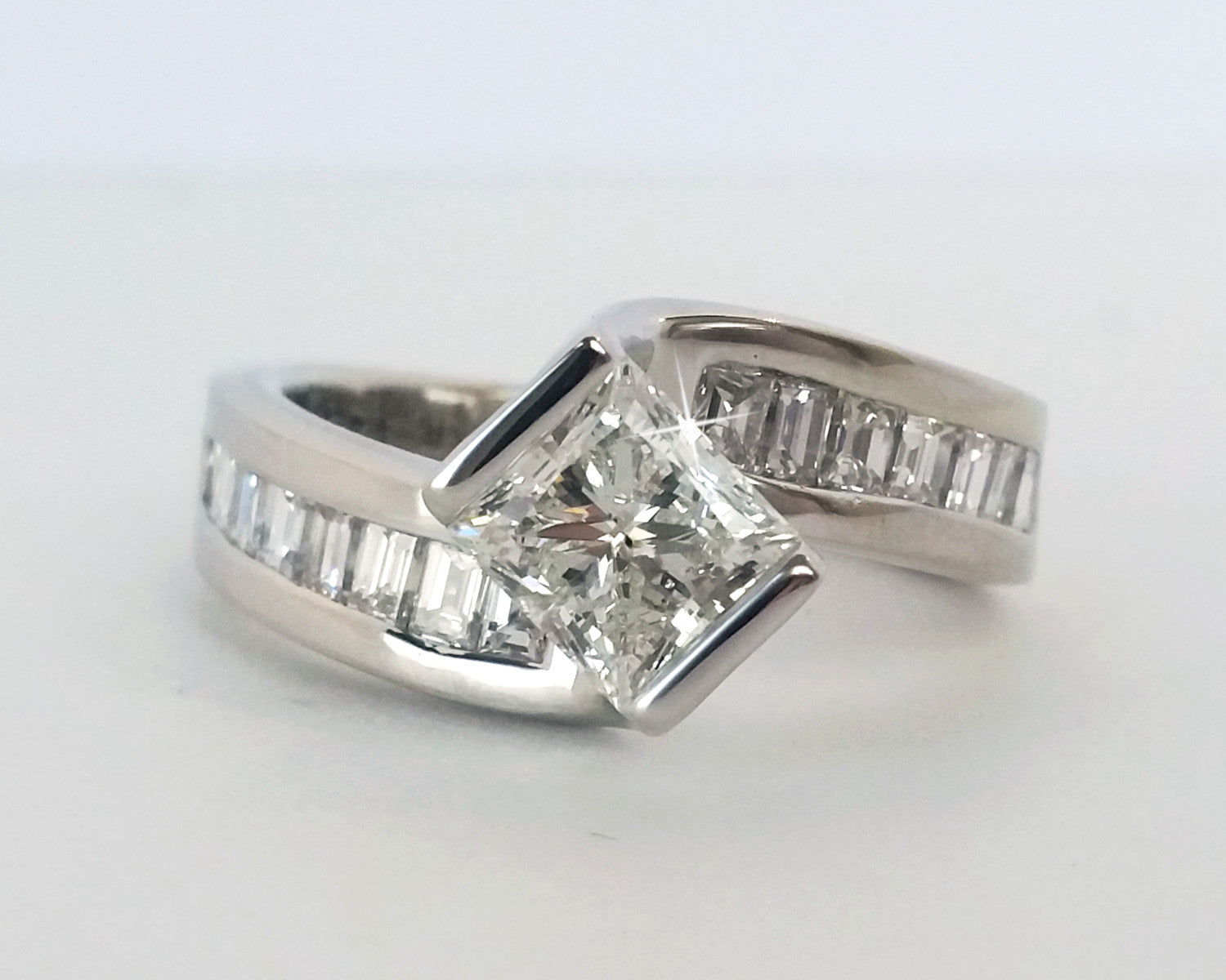 custom bypass princess cut baguette wedding ring redesigned