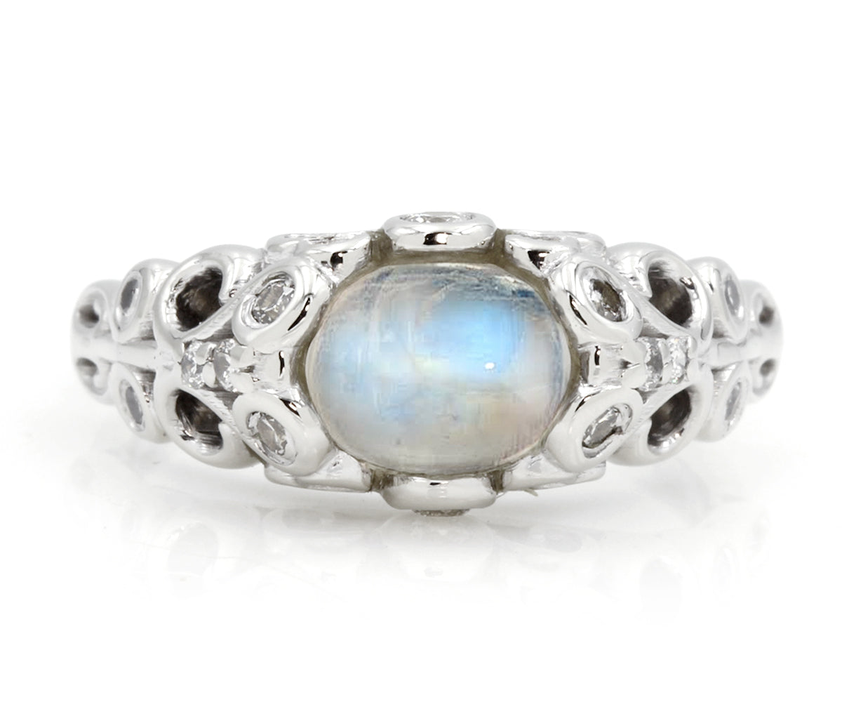 Intricate Vintage Swirl Moonstone Engagement Ring