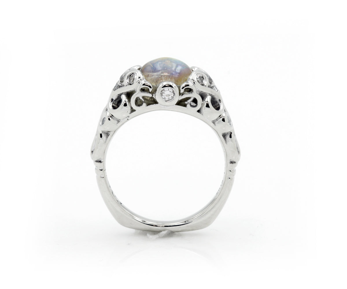 Intricate Vintage Swirl Moonstone Engagement Ring