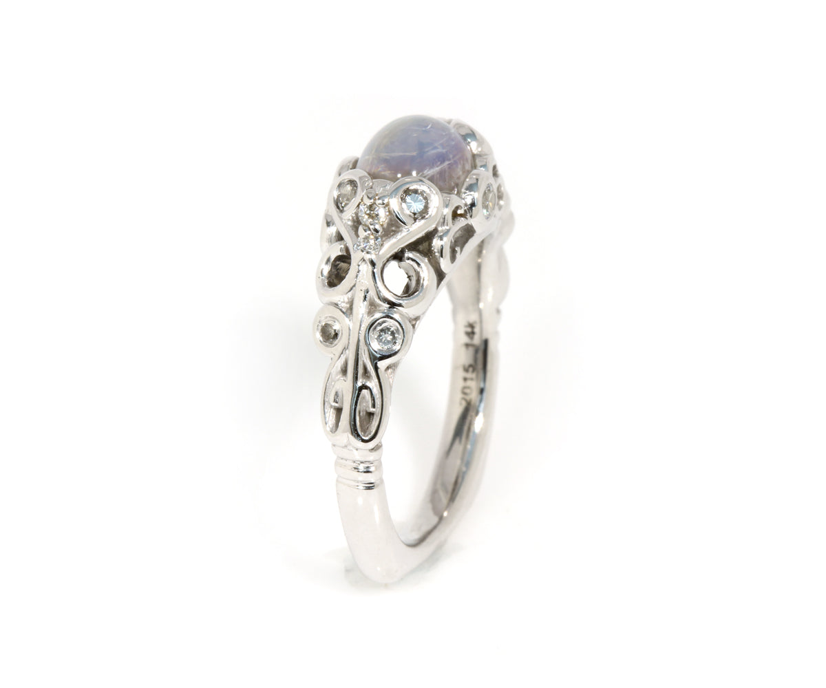 Intricate Vintage Swirl Moonstone Engagement Ring