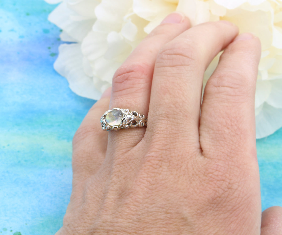 Intricate Vintage Swirl Moonstone Engagement Ring