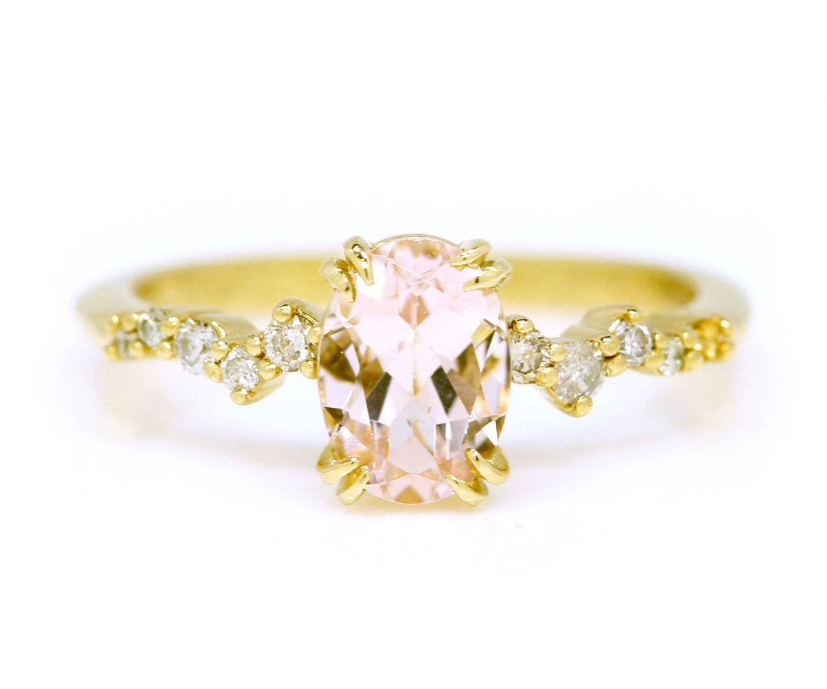 classic oval gemstone staggered dainty diamond engagement yellow gold ring