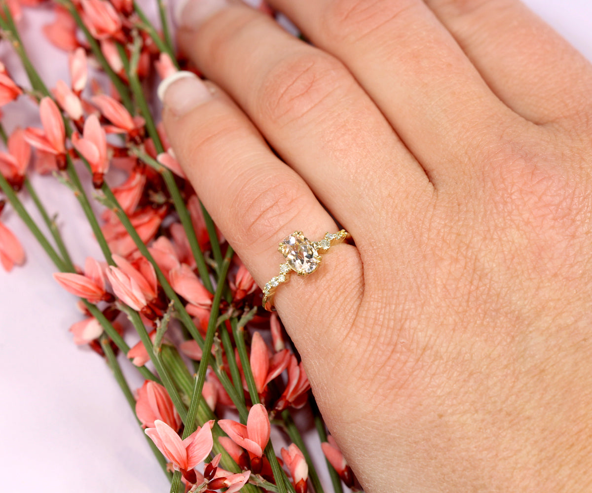Dainty Topaz Staggered Diamond Engagement Ring
