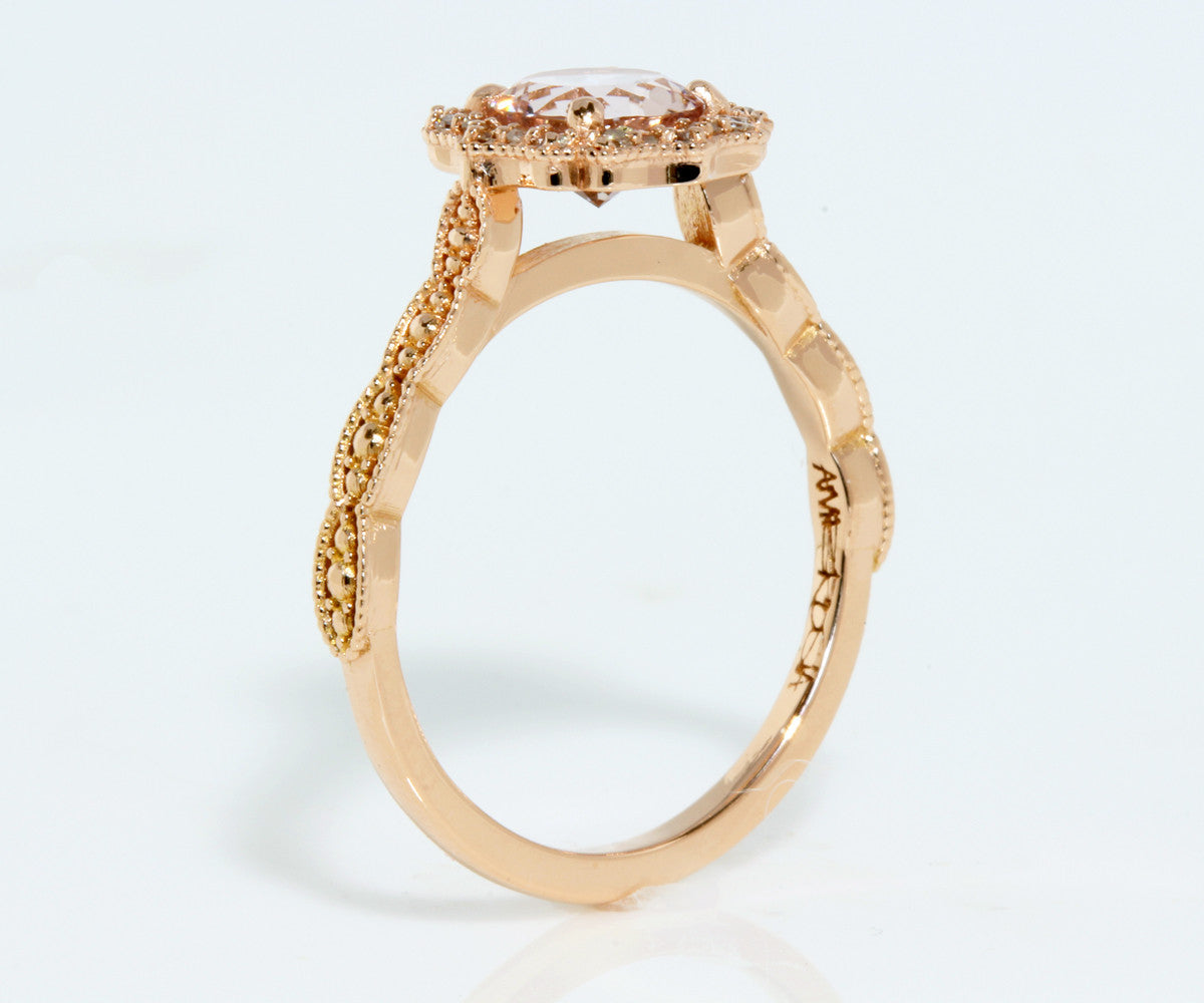 Vintage Morganite and Diamond Halo Engagement Ring