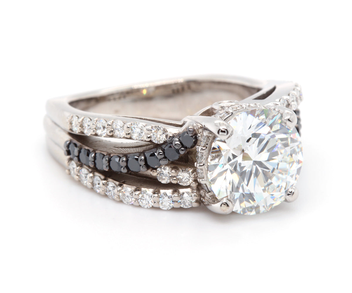 Multirow Weave Black White Diamond Ring