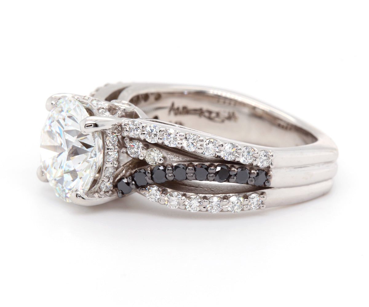 Multirow Weave Black White Diamond Ring