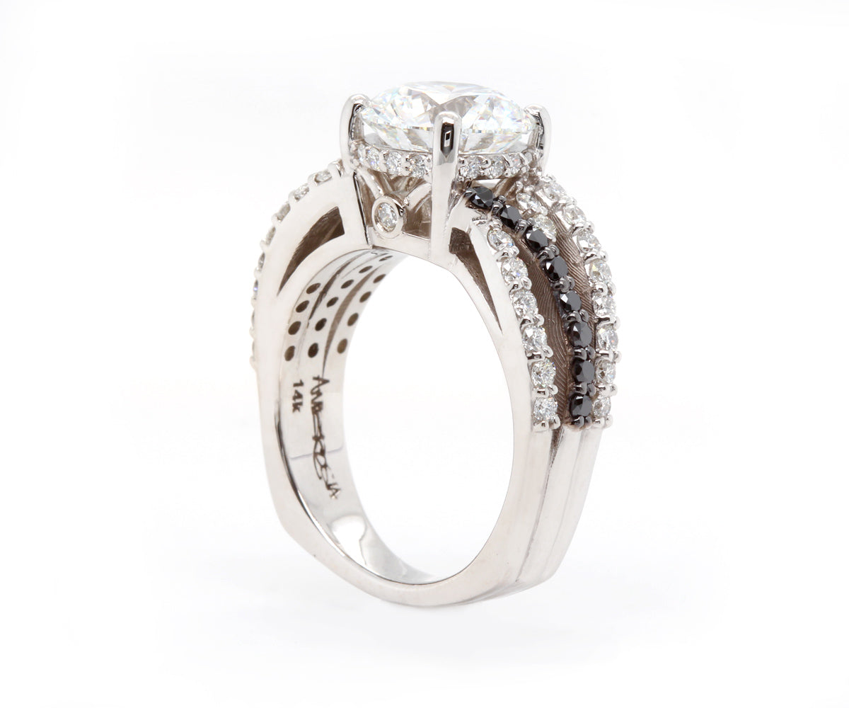 Multirow Weave Black White Diamond Ring