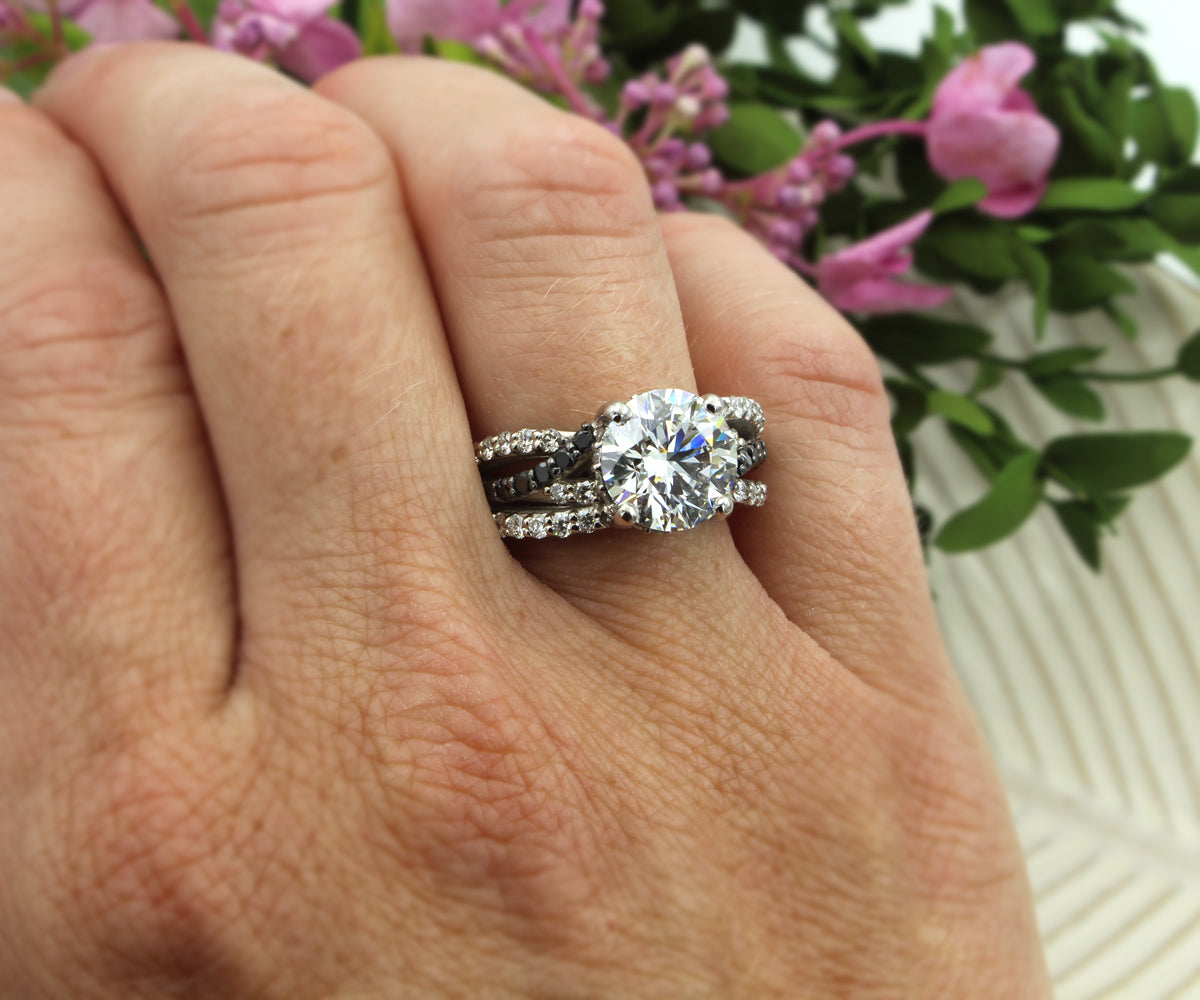 Multirow Weave Black White Diamond Ring
