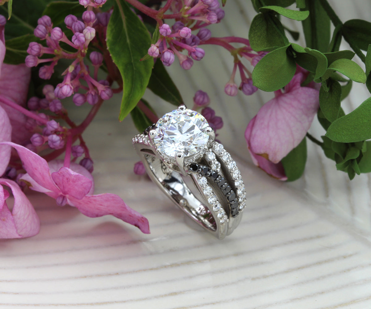 Multirow Weave Black White Diamond Ring