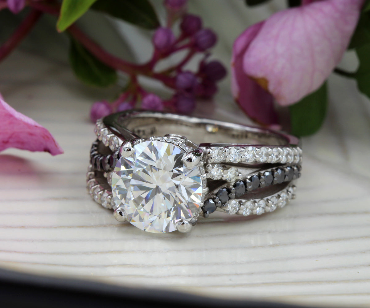 Multirow Weave Black White Diamond Ring