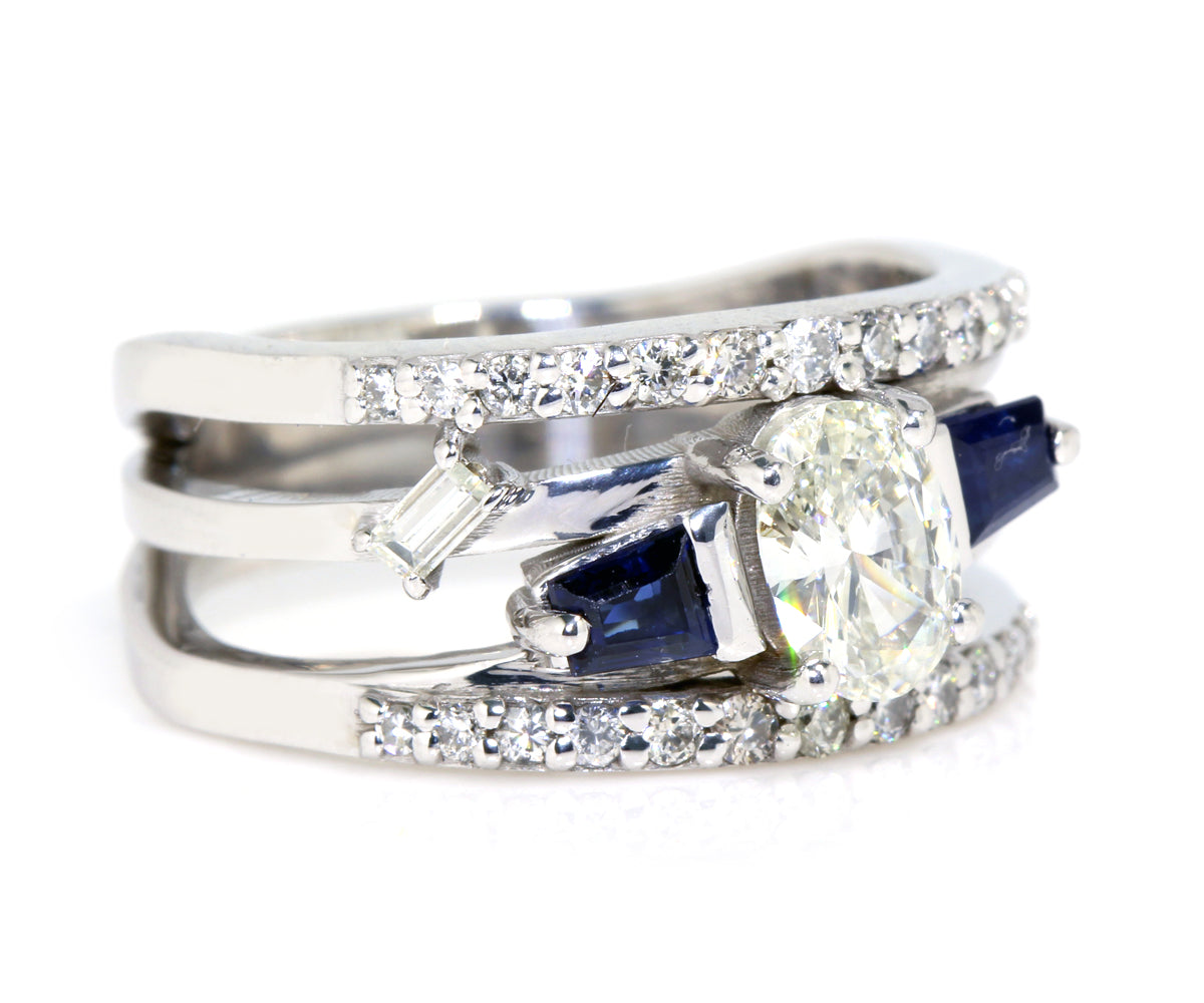 Modern Wide Multi-row Blue Sapphire Diamond Wedding Ring