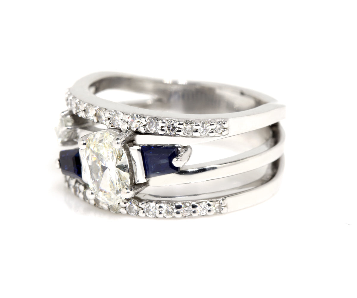 Modern Wide Multi-row Blue Sapphire Diamond Wedding Ring