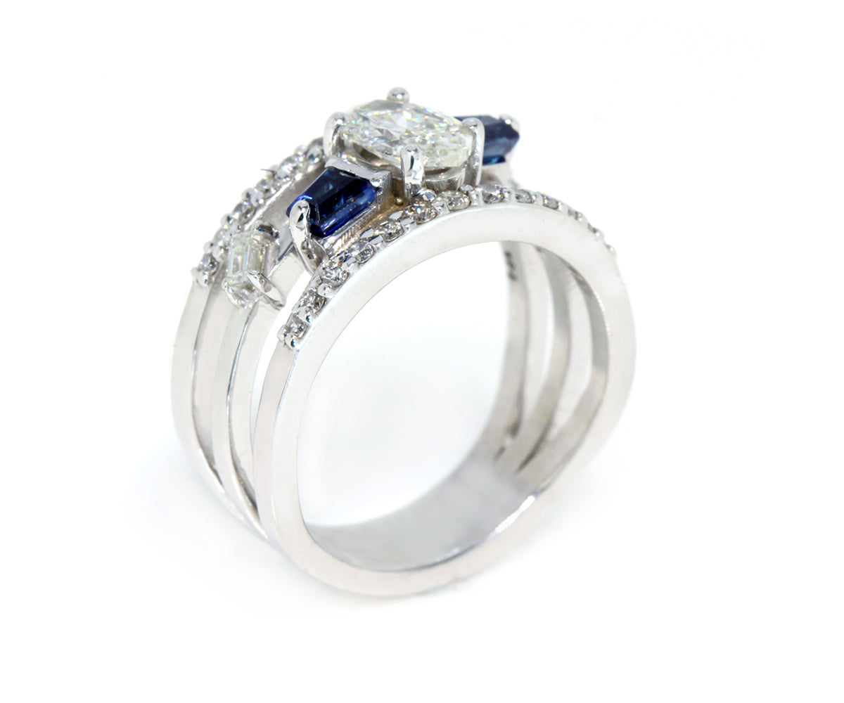 Modern Wide Multi-row Blue Sapphire Diamond Wedding Ring