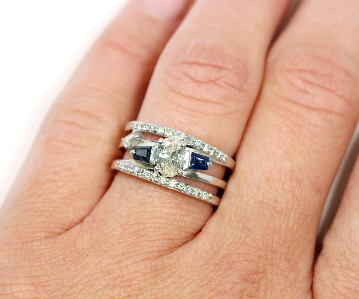 Modern Wide Multi-row Blue Sapphire Diamond Wedding Ring