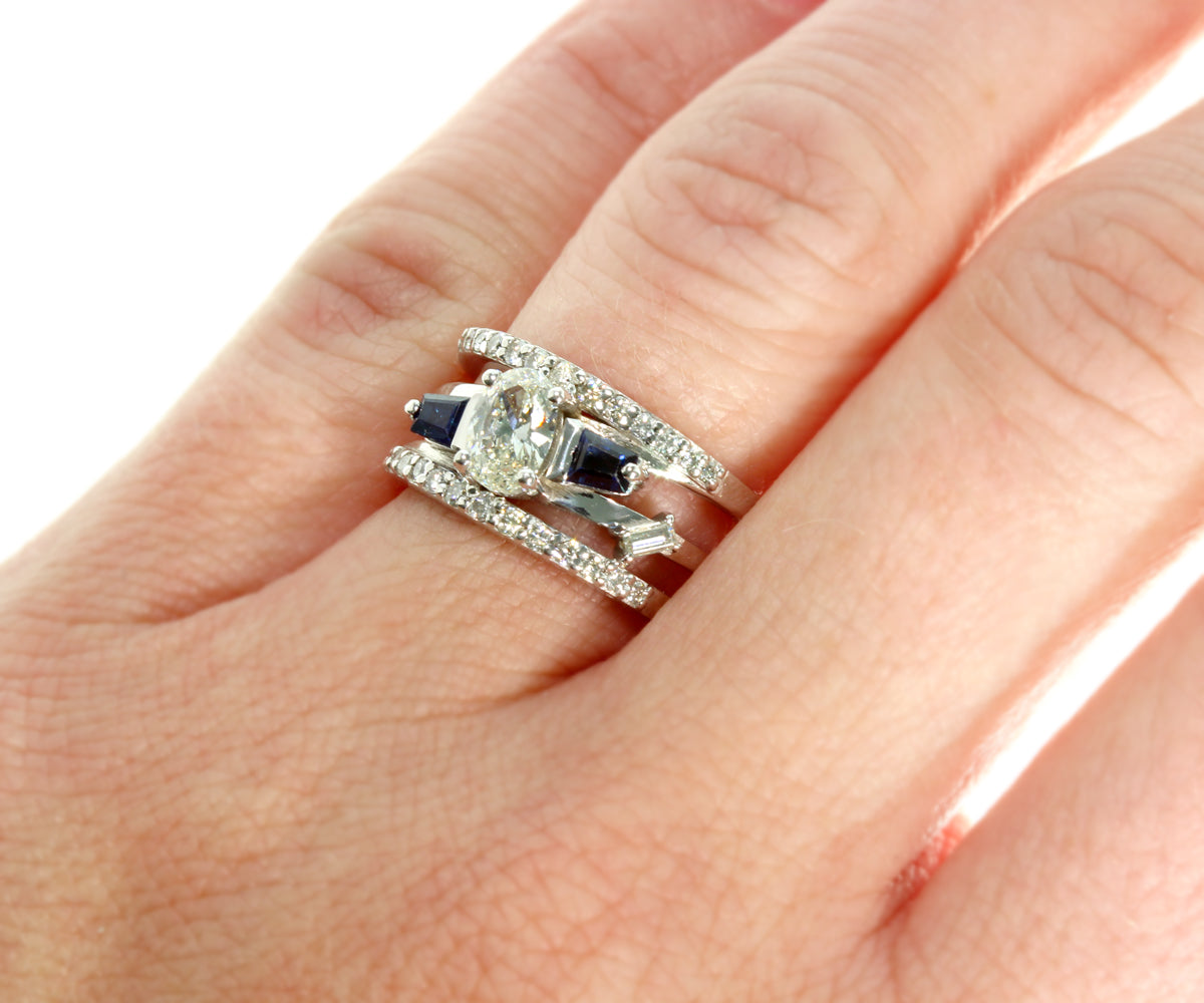 Modern Wide Multi-row Blue Sapphire Diamond Wedding Ring