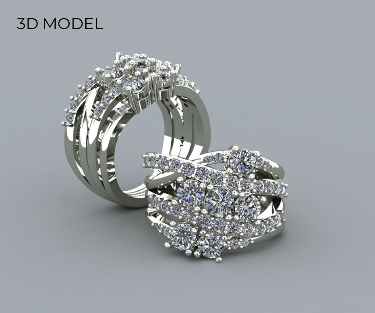 Rediseño de anillo de bodas de diamantes con tejido de varias filas