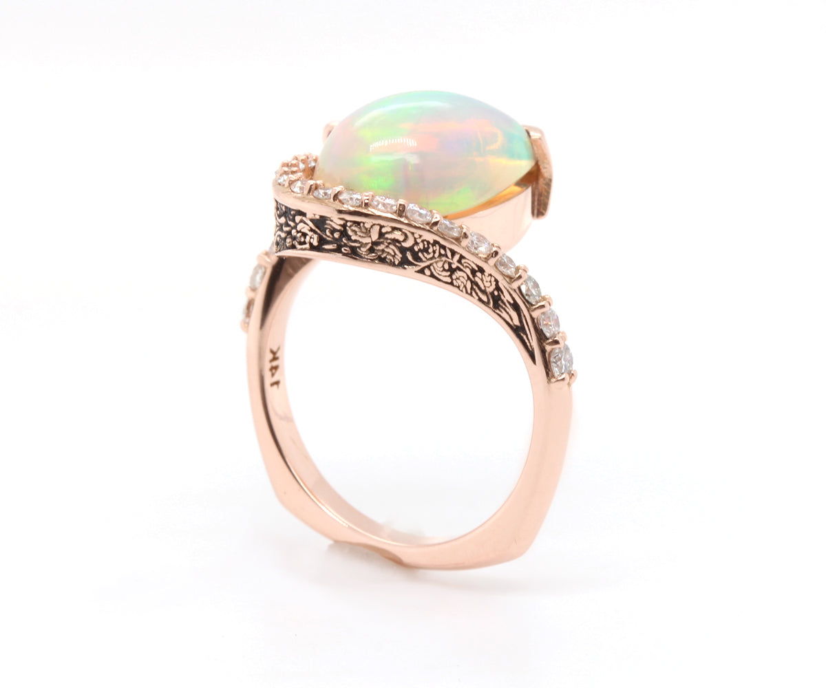 Opal Garnet Butterfly Diamond Rose Gold Ring