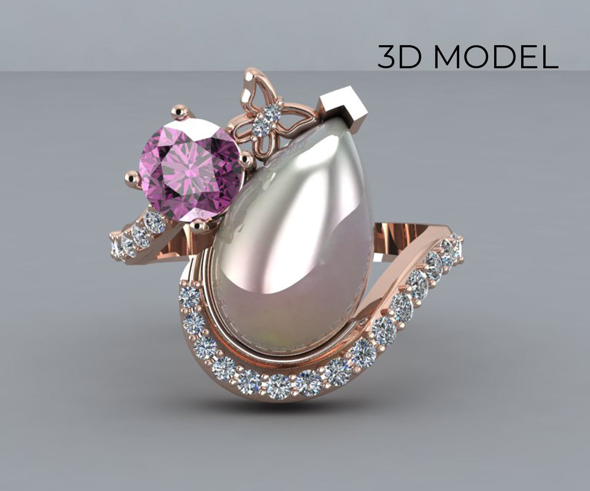 Opal Garnet Butterfly Diamond Rose Gold Ring