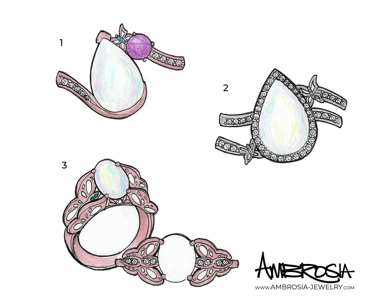 Opal Garnet Butterfly Diamond Rose Gold Ring
