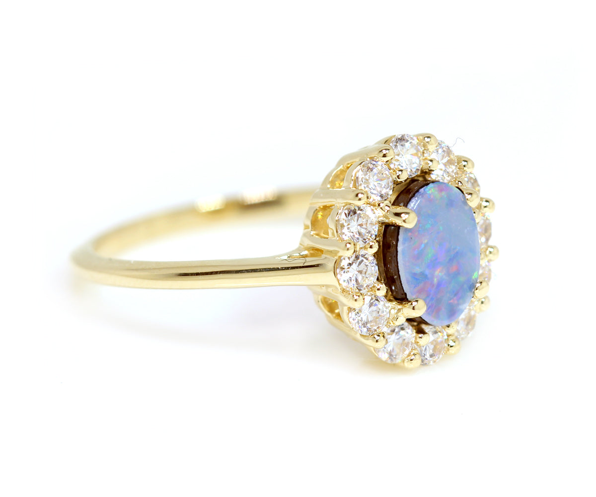 Simple Halo Opal Yellow Gold Ring