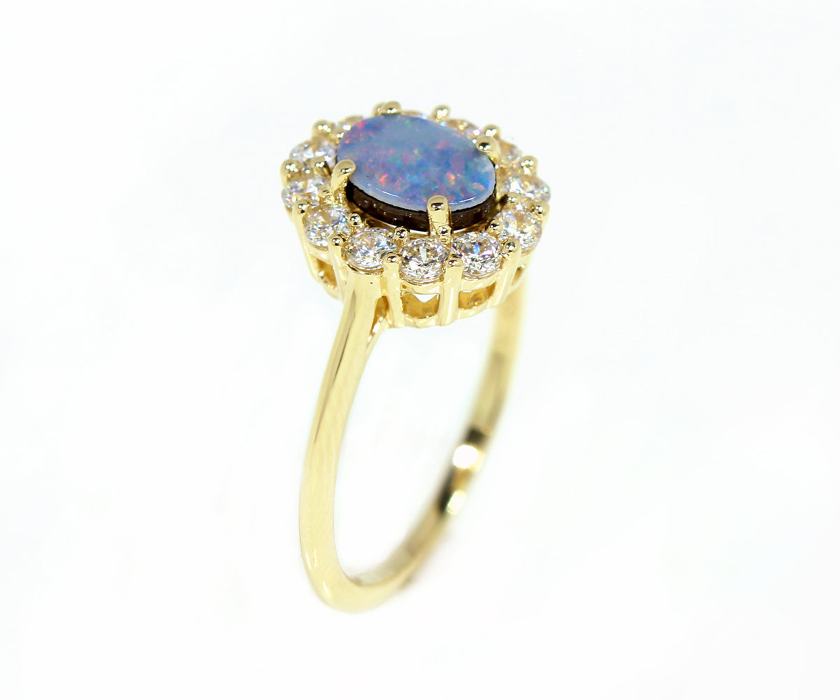 Simple Halo Opal Yellow Gold Ring