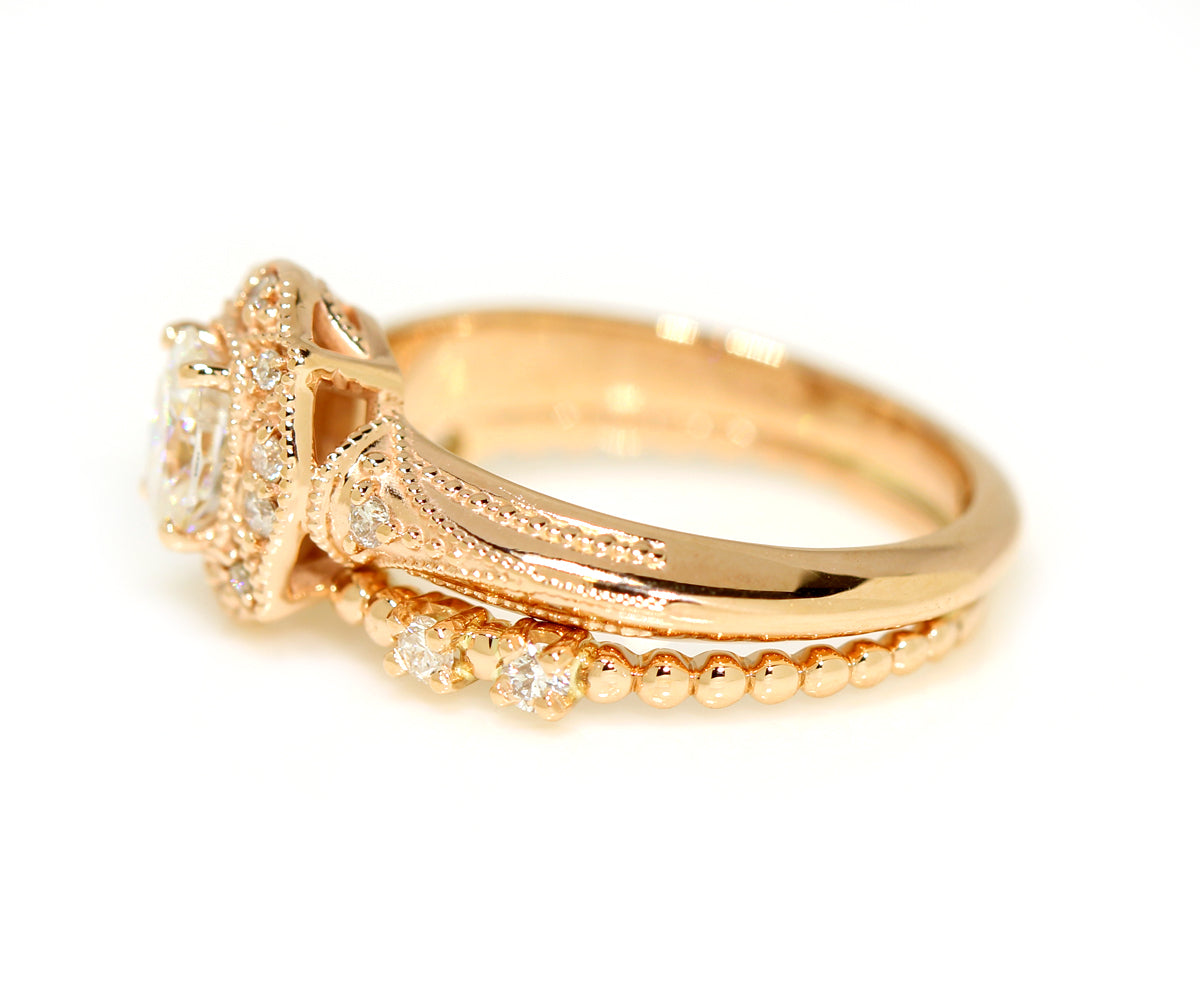 Oval Diamond Floral Halo Rose Gold Wedding Ring