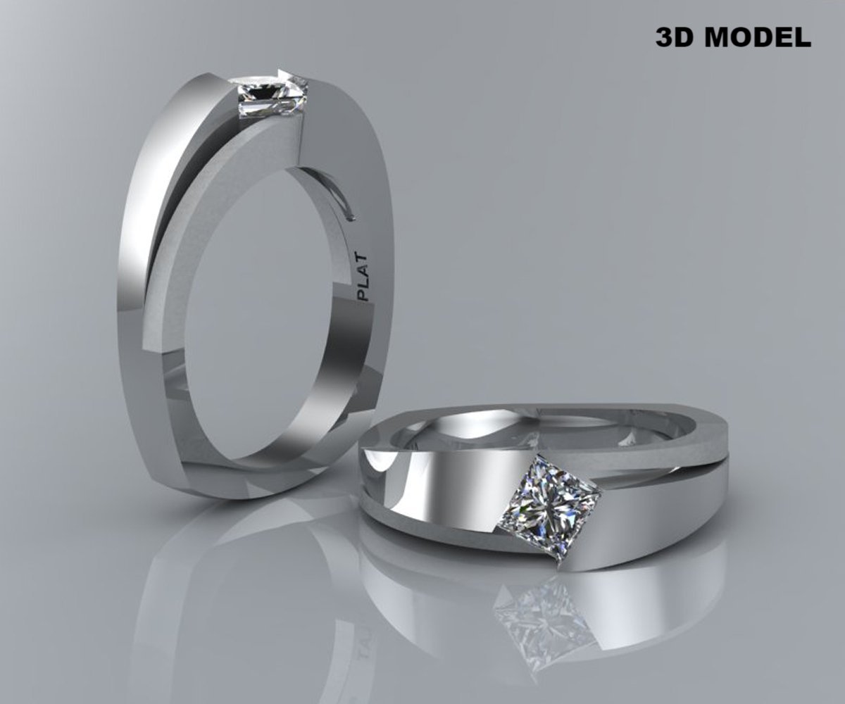 Modern Angled Princess Diamond Solitaire Engagement Ring