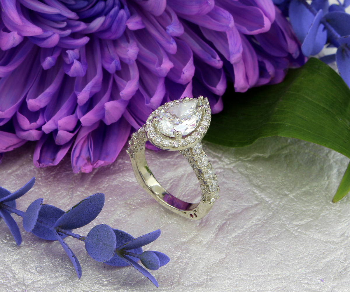 Pear Diamond Halo Engagement Ring