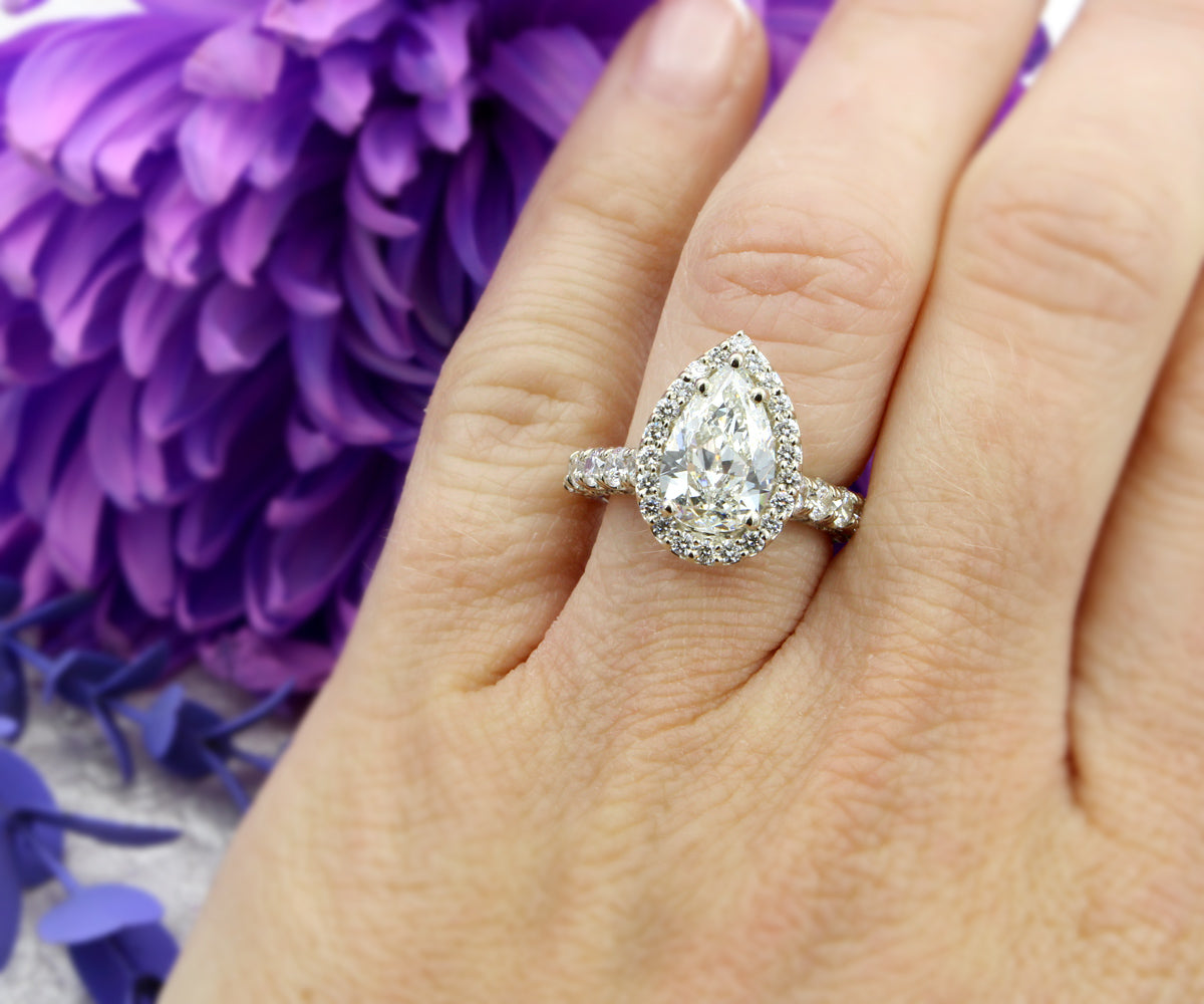 Pear Diamond Halo Engagement Ring