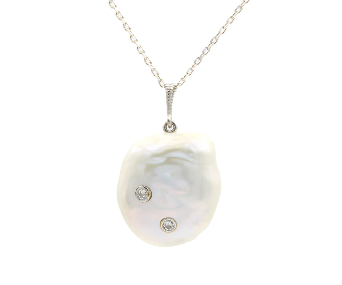 Baroque Pearl Diamond White Gold Necklace