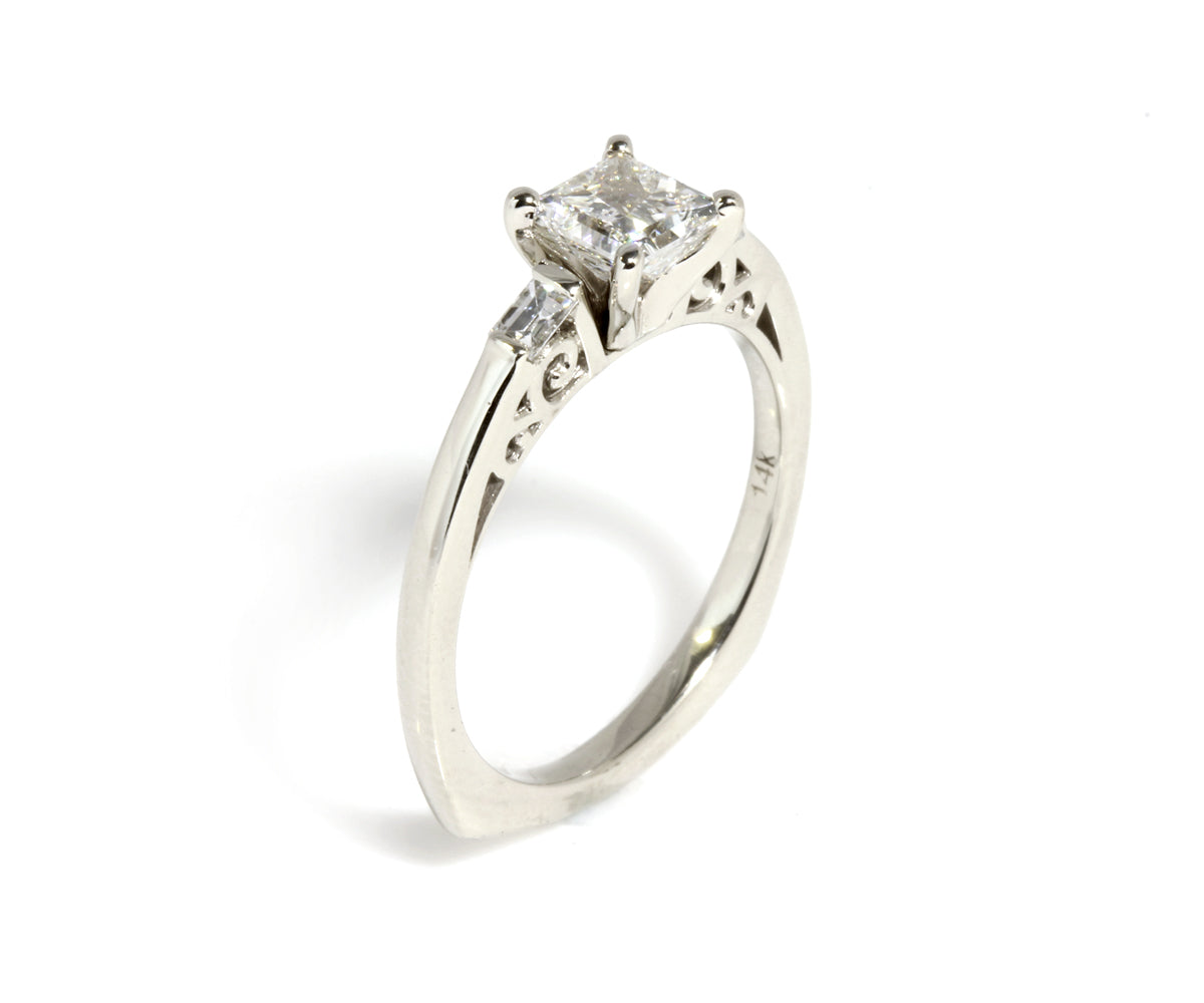 Princess and Baguette Diamond Engagement Ring
