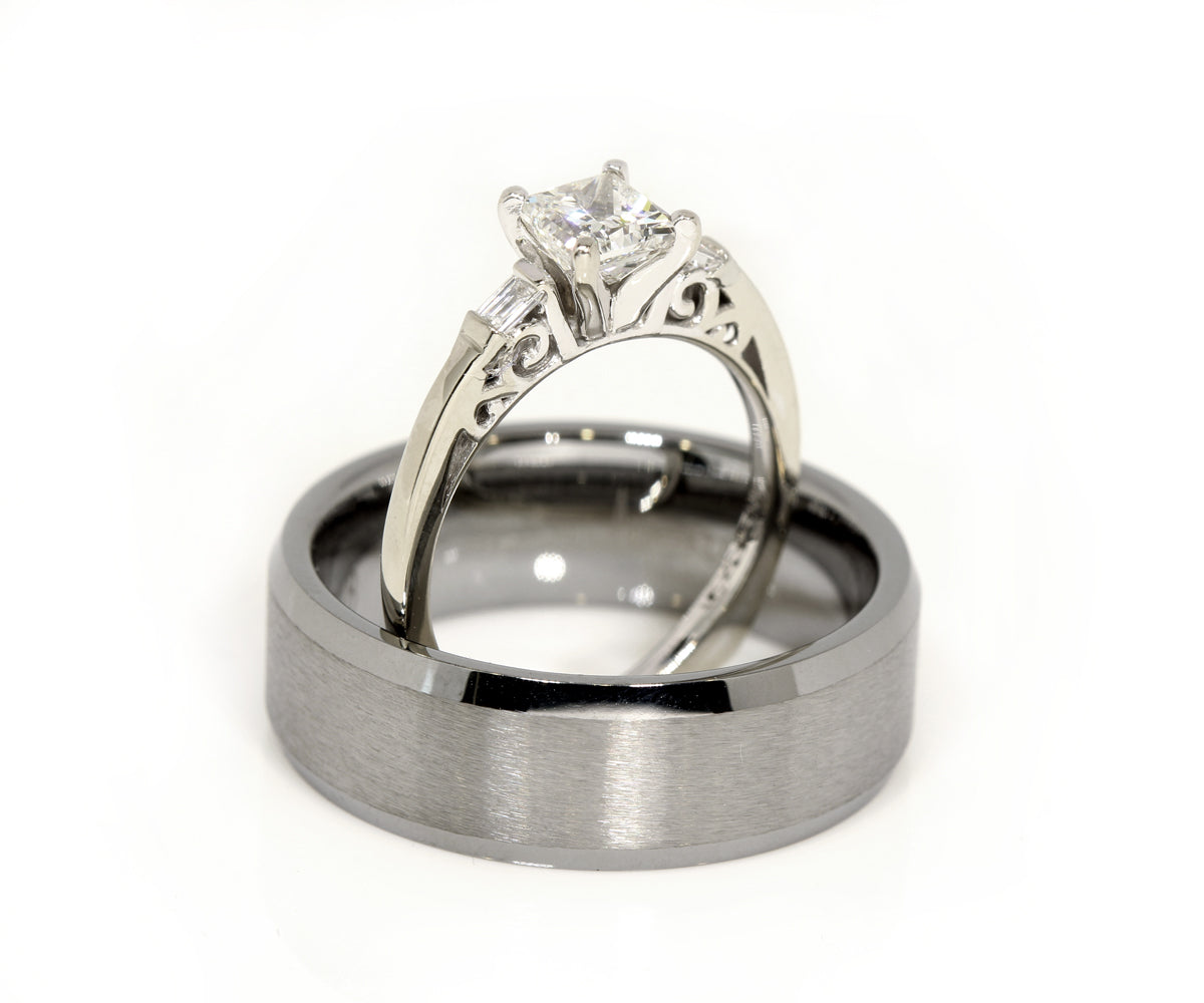 Princess and Baguette Diamond Engagement Ring